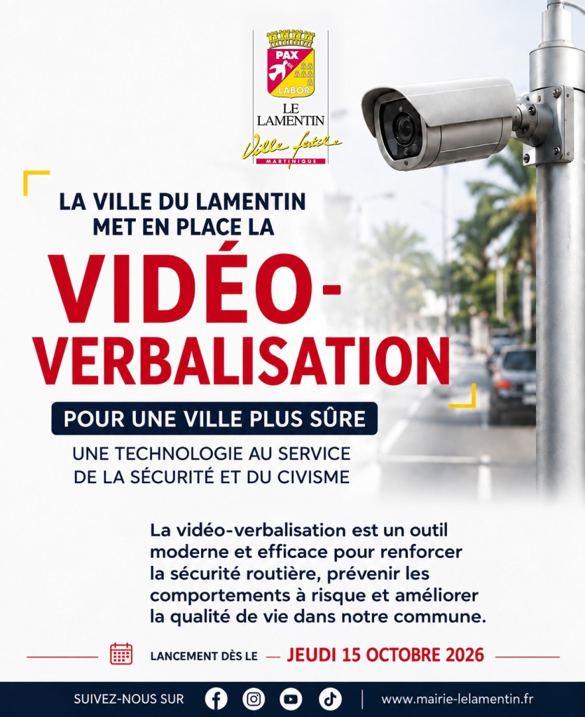 Affiche annonçant la mise en place de la vidéo-verbalisation au Lamentin à partir du 15 octobre 2026